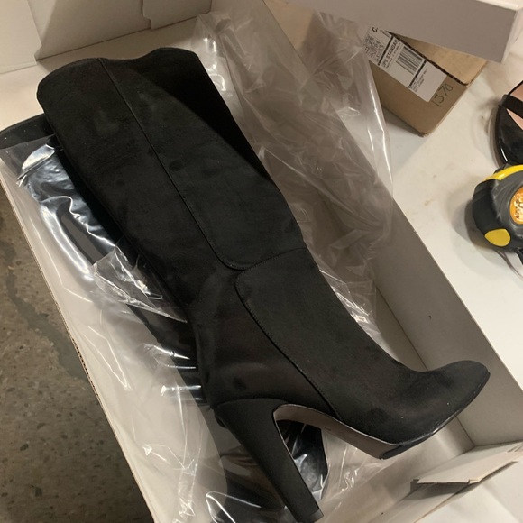 Knee High Block Heel Boots in Black Faux Suede, Women’s - Picture 12 of 14